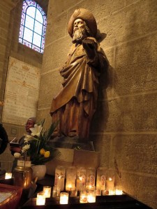 The altar of St James, wearing pilgrim gear in Le Puy